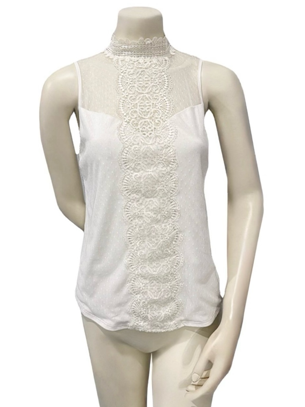 Express Lace Mock Neck Sleeveless Blouse White Size Small
